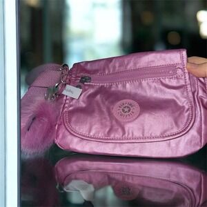 Kipling Metallic Rose Crossbody Bag with Monkey Charm
